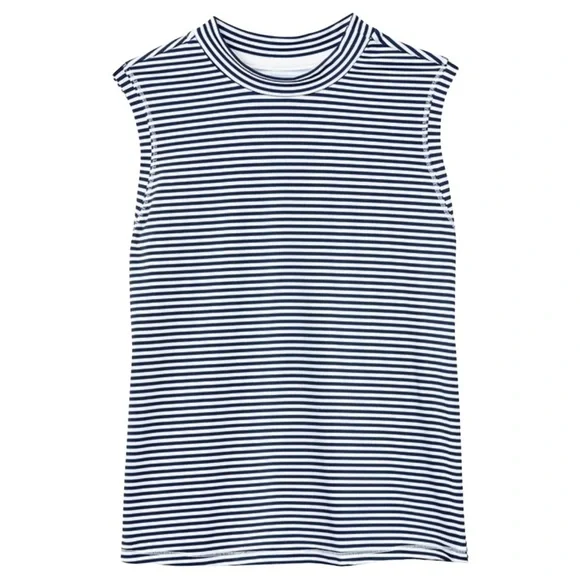 ATHLETA GIRL Overlap Rash Guard Swim Top Navy Striped Sleeveless Size Large (12) - Picture 4 of 13